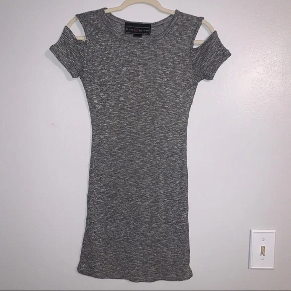 Dresses | Heather Grey Cold Shoulder Fitted Dress S | Poshmark